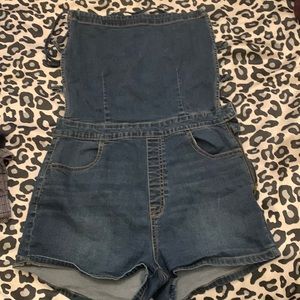 Lace Up Backless Denim Romper